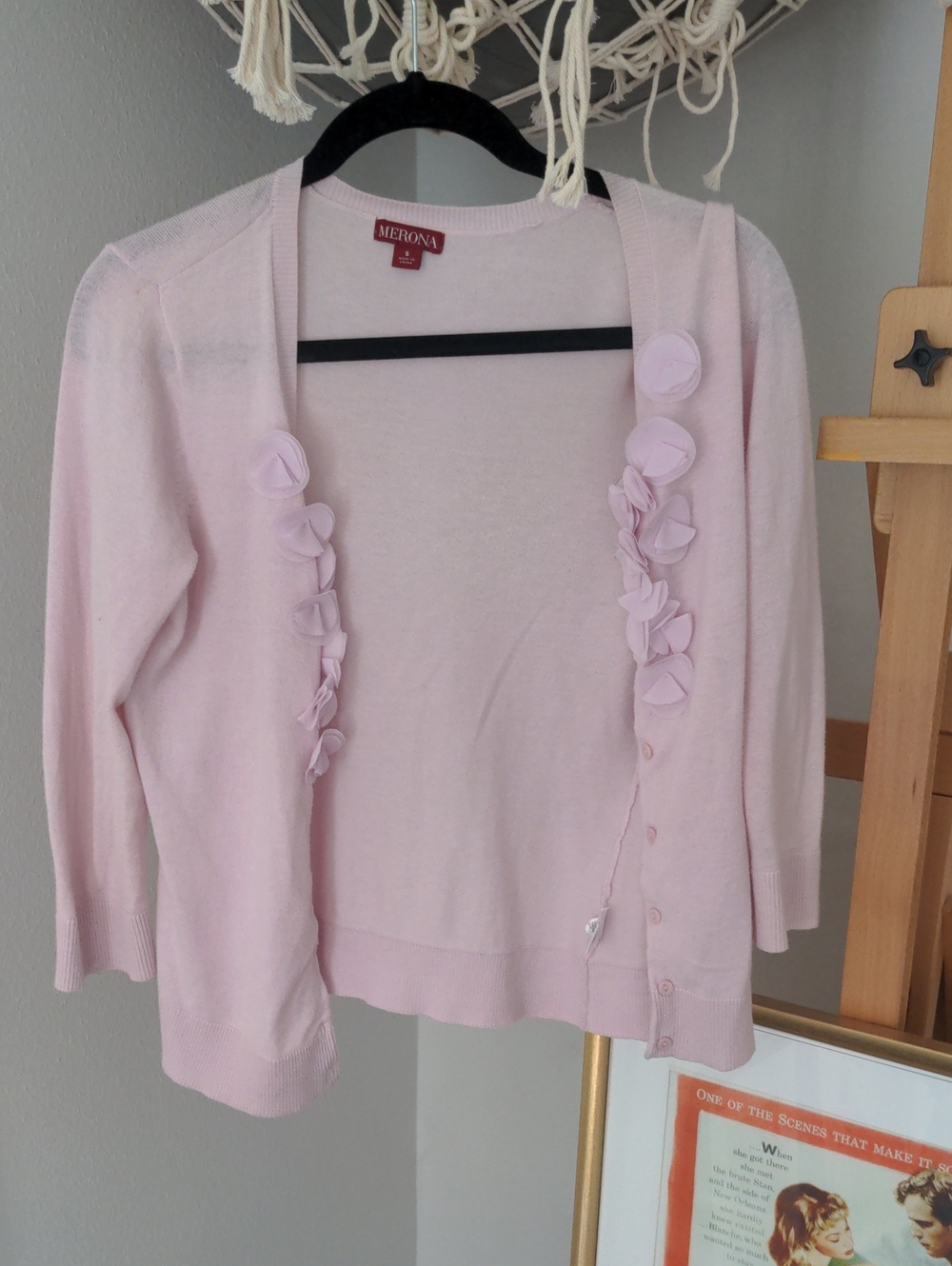 Merona Light Pink Floral Applique Cardigan
